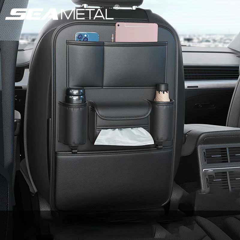 PU Leather Car Seat Back Storage Bag Organizer with Hook