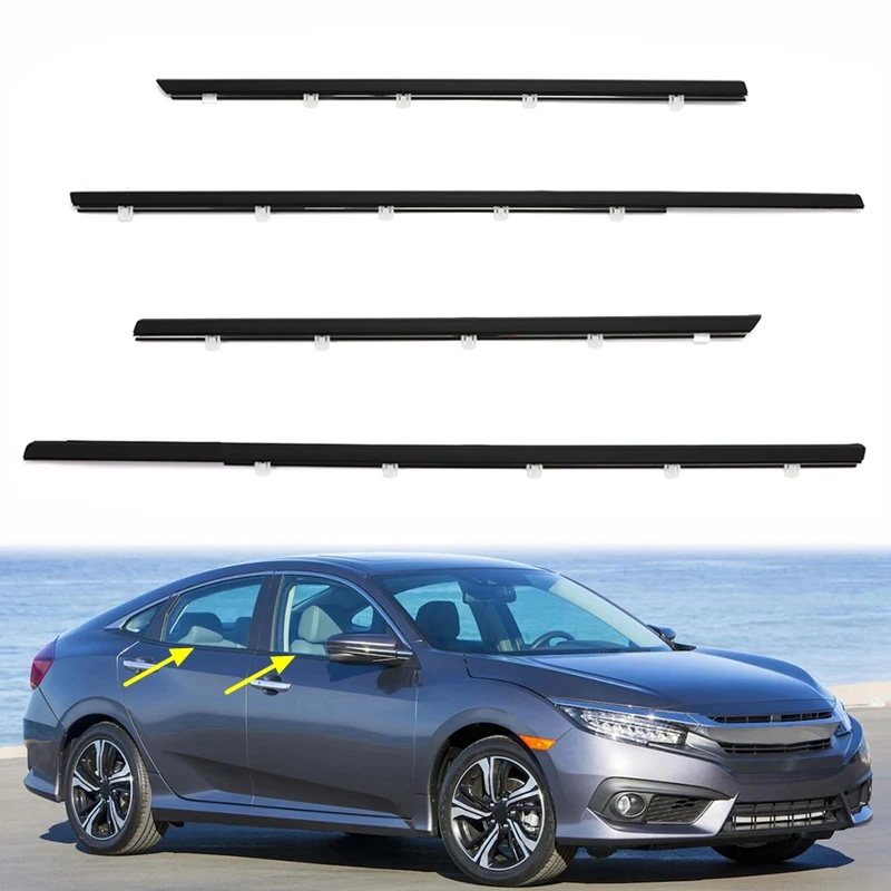 

For Honda Civic 2006-2019 Car Window Weatherstrip Silver Side Door Glass Window Sealing Strip Weather Strip Moulding Trim Rubber
