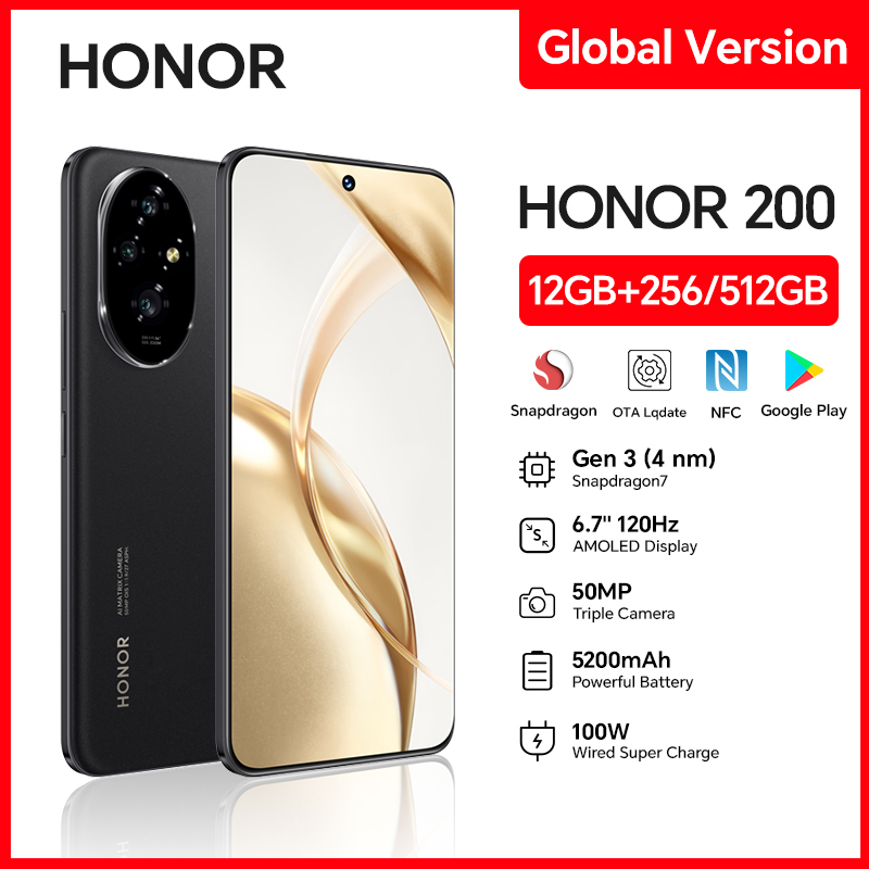 Global Version HONOR 200 5G Smartphone Snapdragon 7 Gen 3 Android 14 6.7'' AMOLED Display 5200mAh Battery Phone