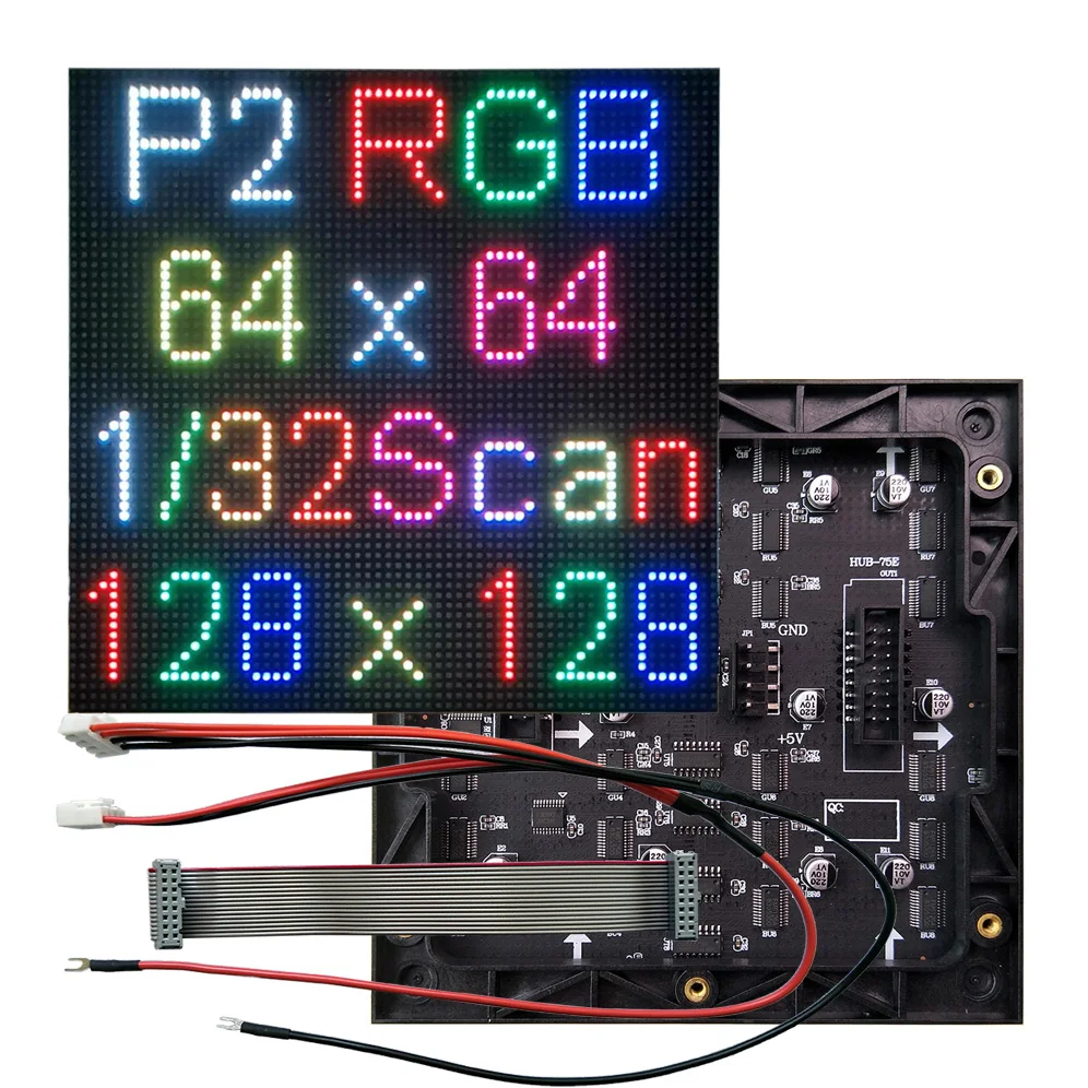 P2 Indoor Full Color LED Display Panel 128x128mm,LED Video Wall,SMD P2 LED Matrix 3-in-1 RGB Panel.1/32 Scan,HUB75E Interface.