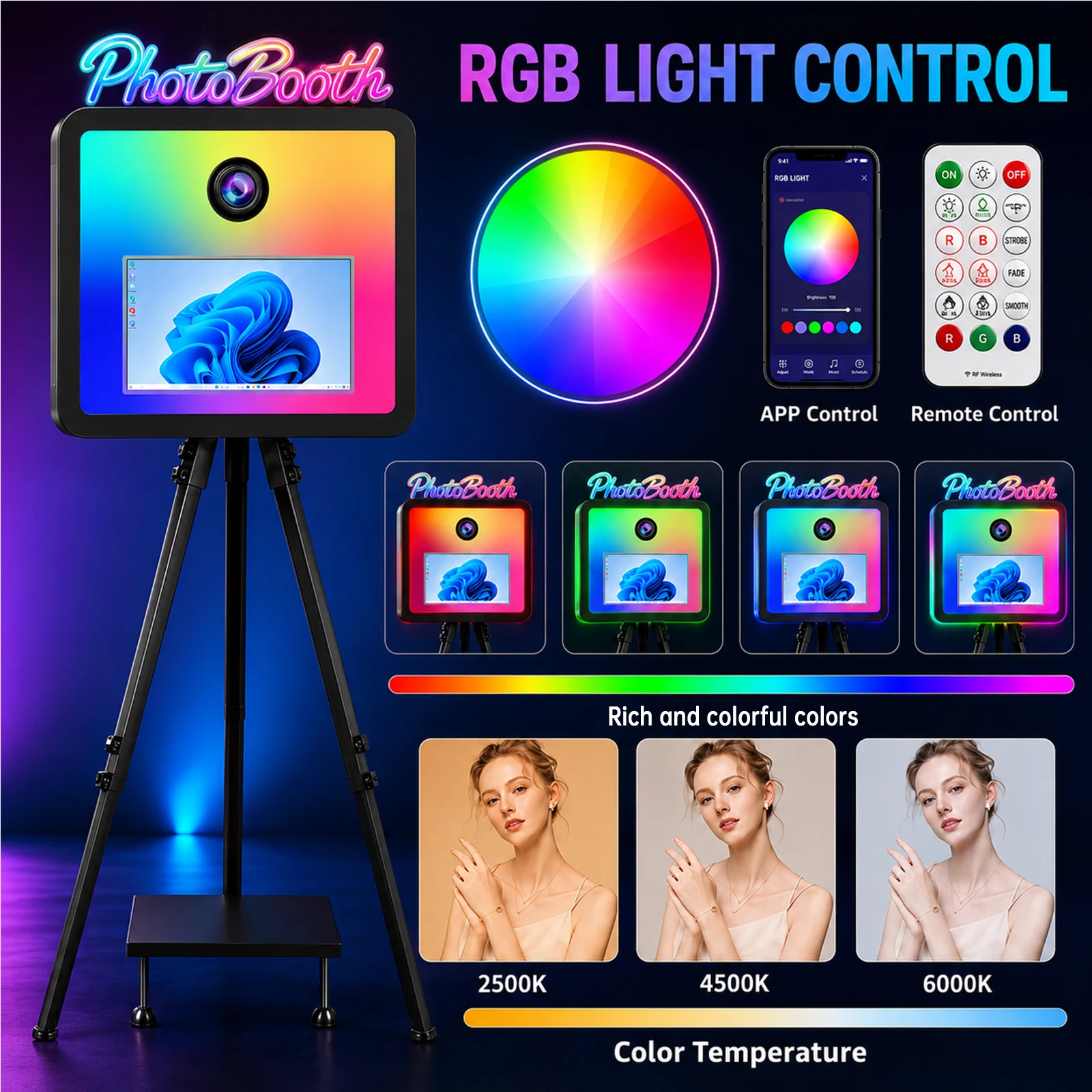 핫세일 화려한 RGB 15.6인치 터치스크린 DSLR 카메라 포토 부스 (공유, 결혼식 및 이벤트용)