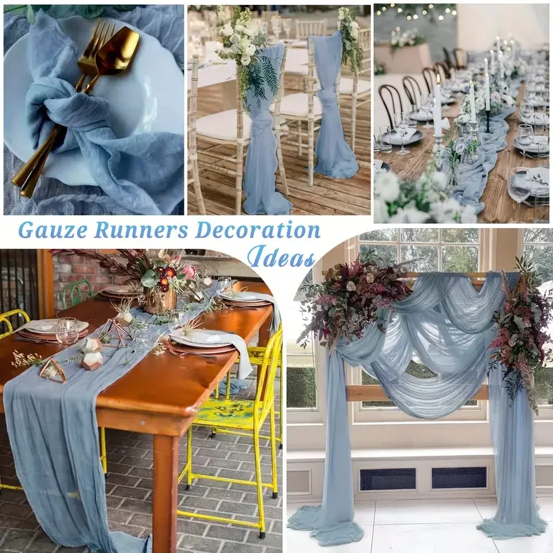 6PCS Gauze Table Runner Wedding Semi-Sheer Vintage Cheesecloth Dining Party Christmas Banquet Arches Cake Wholesale Table Decor 6