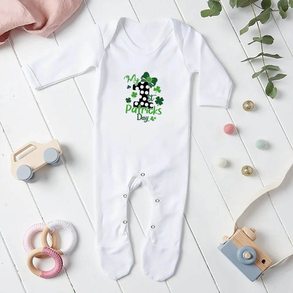 My First St Patricks's Day Baby Sleepsuit Newbron Girl Babygrow Sleepsuit Winter Print Bodysuit St Patricks Day Baby Clothes