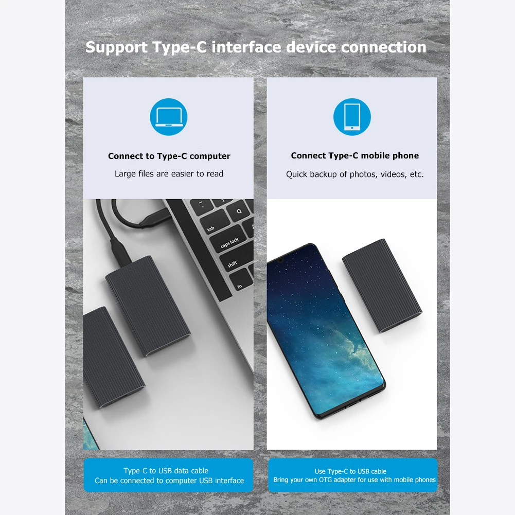 MSATA to Type-C SSD Box External Solid State Drive Enclosure USB Type-C Adapter SSD Box MSATA Solid State Drive Case