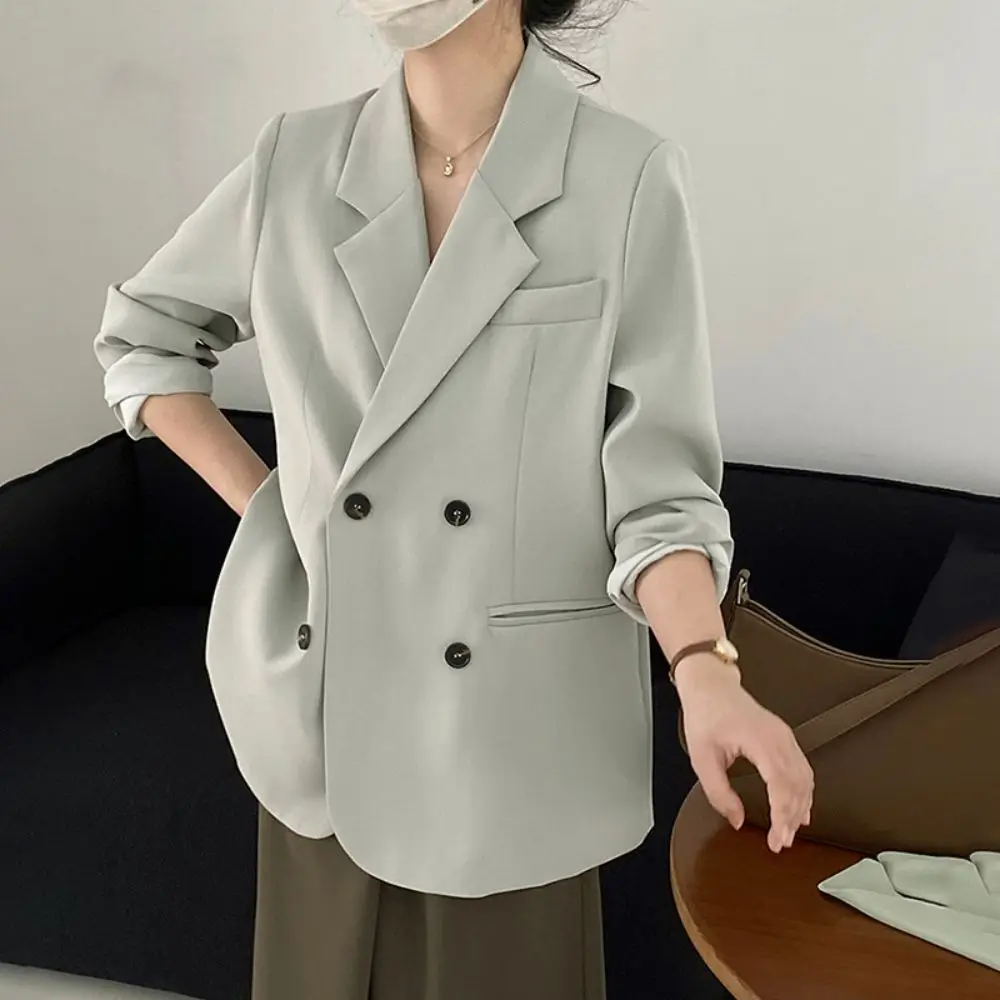 Spring Women Fashion Blazer Female Notched Collar Duble Breasted Silhouette Draping Suit Coat Casual Loose Jacket пиджак женский пиджак оверсайз