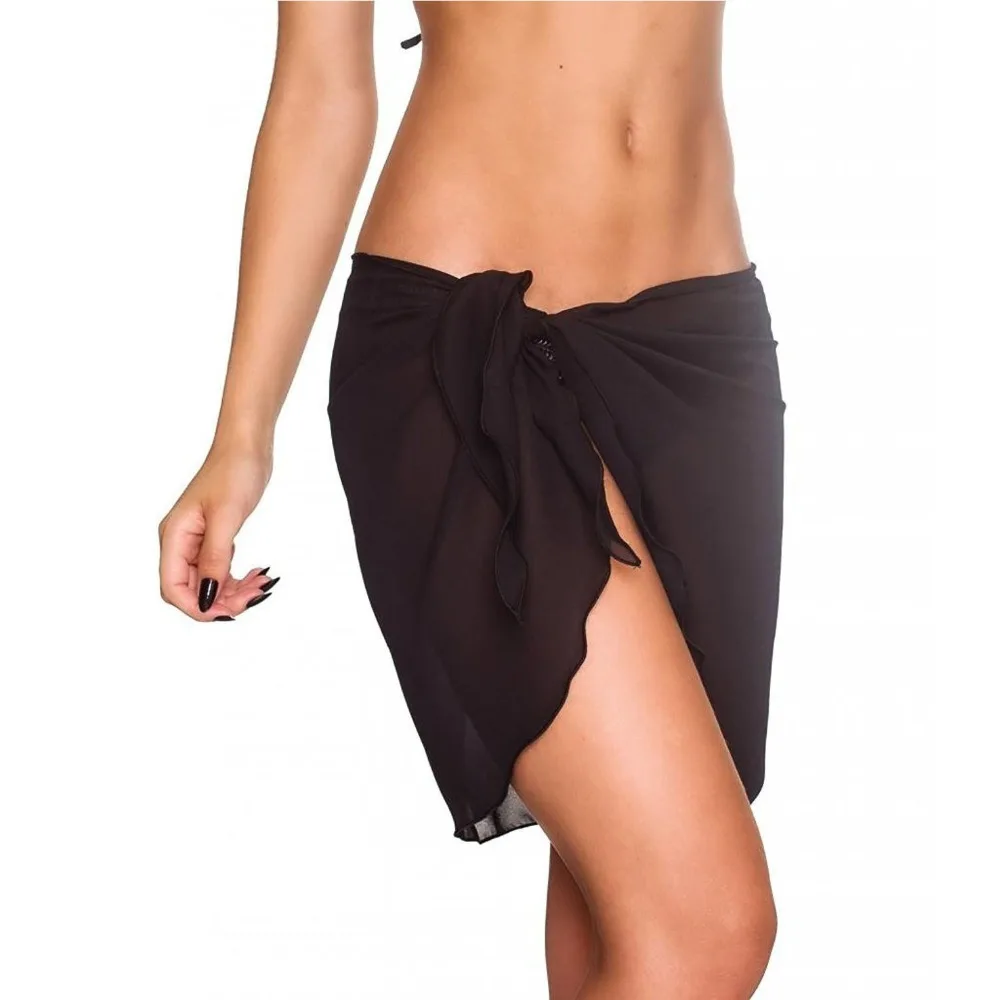Short Chiffon Sarong Wrap Skirt - Women's Summer Beach Cover Up & Casual Sleeveless Top, Bohemian Bikini Pareo