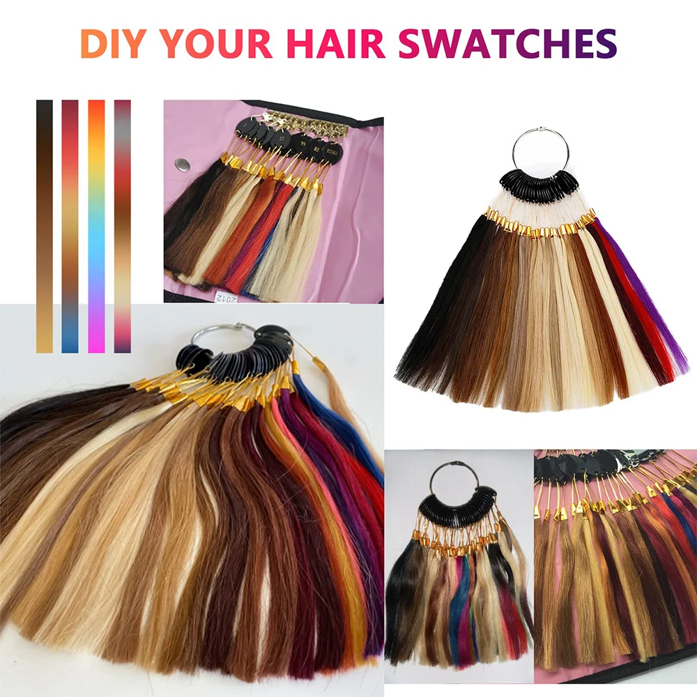 Real Human Hair Swatches Hair Color Plate For Testing Color Ring Samples Kit For Salon Hairdressing Bleach Coloring Practic