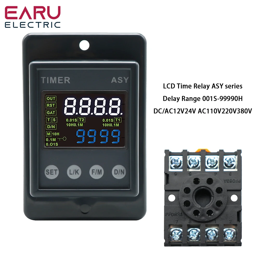 Temporizador Programável de Precisão Delay Relay Série Asy dc ca 12v 24v ca 110v 220v 380v 0.01s-99990h com Base de Soquete Novo