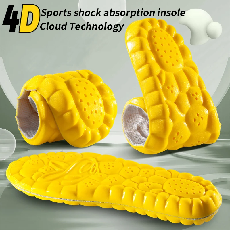 4D Sports Insoles for Shoes PU Sole Soft Breathable Shock Absorption Cushion Running Orthopedic Feet Care Insoles