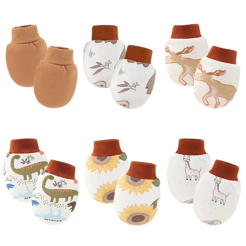 6Pairs Newborn Gloves Winter Kids No-Finger Glove Cute Print Cotton Glove for Boy Girl Babies Anti-Scratch Face Hand Accessories