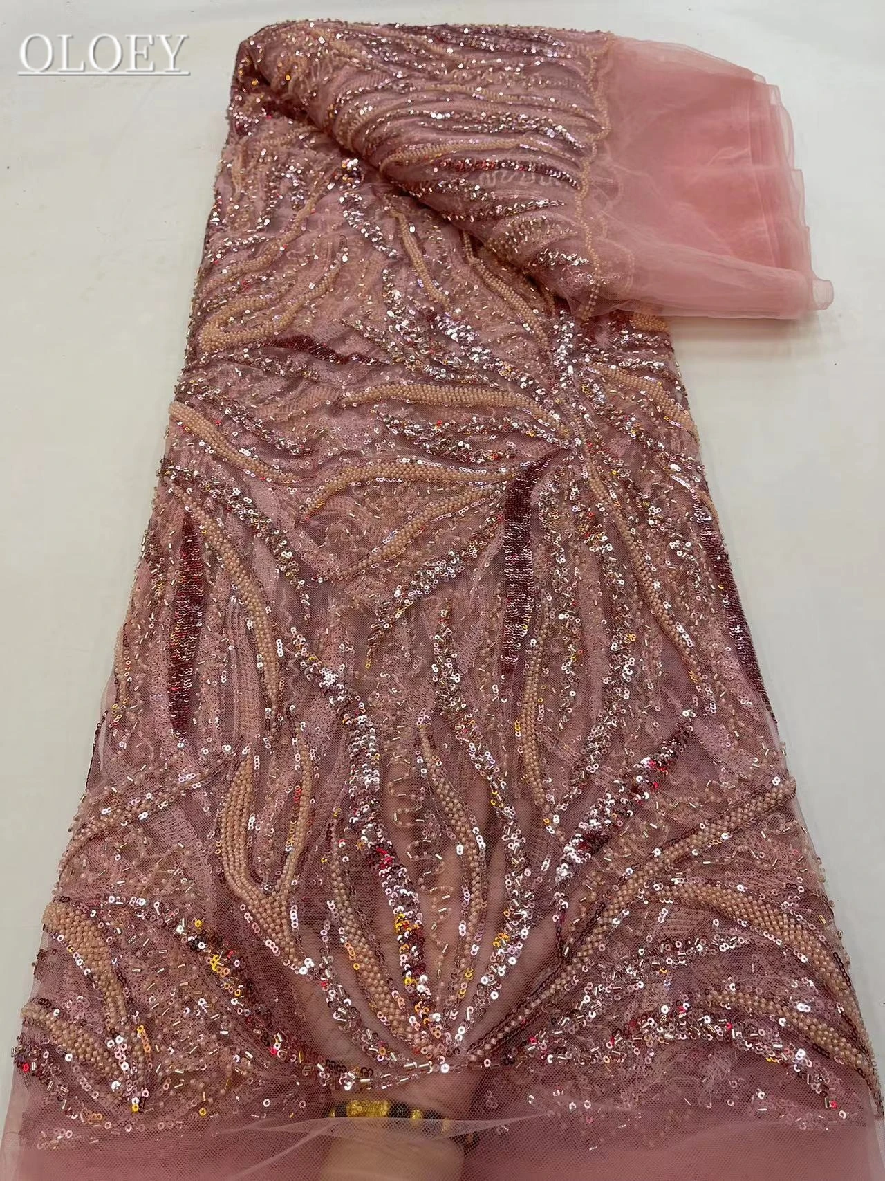 High-End High Quality Luxury French Embroidery Groom Lace Fabric African Nigerian With Sequins Fabric For Wedding Dress