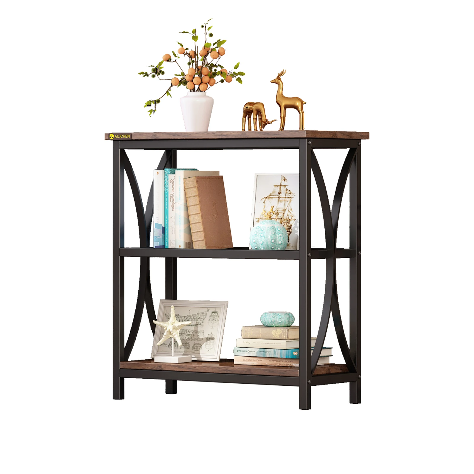 

3-Tier Console Table for Entryway, Industrial Sofa Entry Table with Storage Open Bookshelf, Vintage Industrial Book Shelf