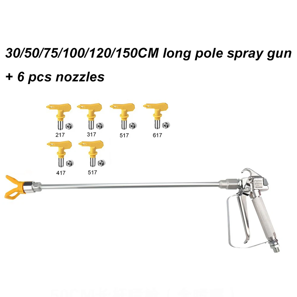 Extension rod spray paint spray gun 30/50/75/100/120/150 cm with 6 nozzles airless spray gun head aluminum alloy tool sprayer
