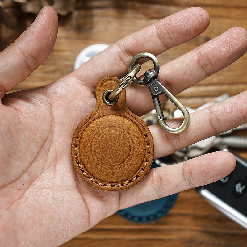 Genuine Leather Airtag Case Protective Cover for Apple Airtag Tracker Anti-lost AirTag Keychain Leather Sleeve