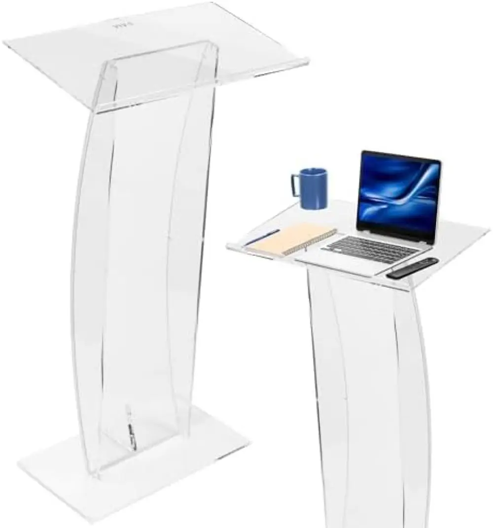 Acrylic Podium Stand, Sleek Transparent Professional Presentation Lectern with 27 inch Reading Surface Platform, Clear Appearanc