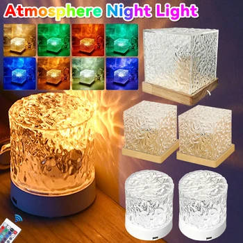 Water Ripple Night Light Touch Control Rotating Water Wave Lamp Projector USB Rechargeable Atmosphere Crystal Lamp Room Decor 1