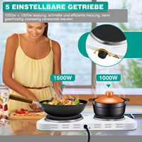 BRIEFNESS Plaque de cuisson électrique portable 2500W 1000W Double brûleur Céramique Inox 5 niveaux 4