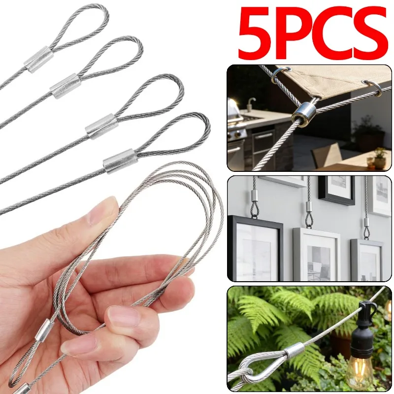 Web Ceiling Rope 5/1PCS Flexible Stainless Steel Wire Rope with Sleeve Terminals ...
