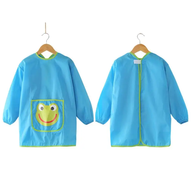 Art Smock Frog Pattern Painting Apron Waterproof Children's Artist Smocks With Long Sleeve And Large Pocket For Boys And Girls toddler paint smock child frog pattern painting apron reusable waterproof artist smocks for girls toddler with long sleeve and