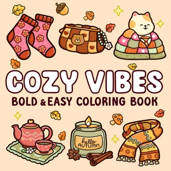 COZY VIBES Livre de coloriage à motifs audacieux pour adultes, livre de dessin mignon, cadeau parfait pour fête et anniversaire
