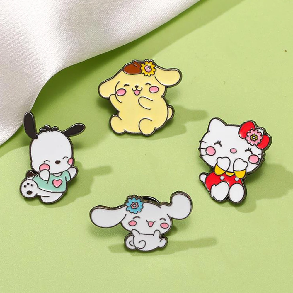 Sanrio Cartoon Hello Kitty Brooch, Enamel Pin, Cute Cinnamoroll, Backpacks Jewelry, Metal Badges, Accessories Gifts, 4 Pcs