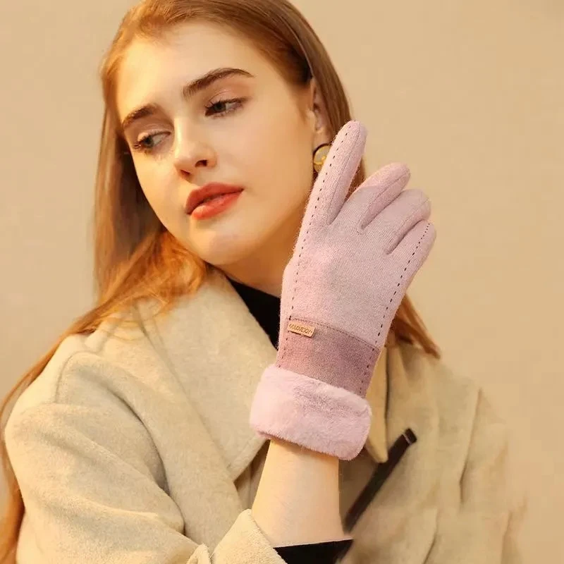 New Fashion Gloves Autumn Winter Cute Furry Warm Mitts Full Finger Mittens Women Outdoor Sport Female Gloves Screen