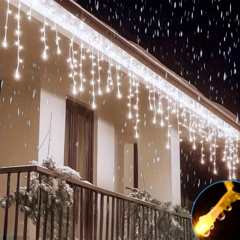 Solar Icicle Lights Outdoor Christmas String Lights Uses for Garden Eaves Holiday Party Decor