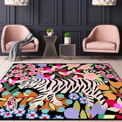 Tiger Floral Design Carpet Living Room Large Size Decor Rug Machine Washable Foldable Rugs Modern Style Soft Cloakroom Floor Mat