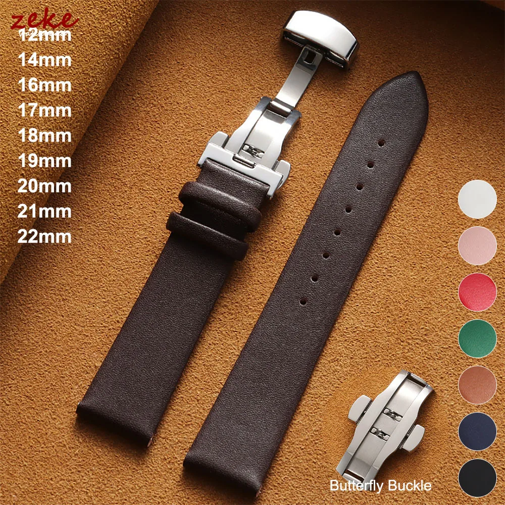 Sleek Genuine Leather Watch Band with Butterfly Buckle