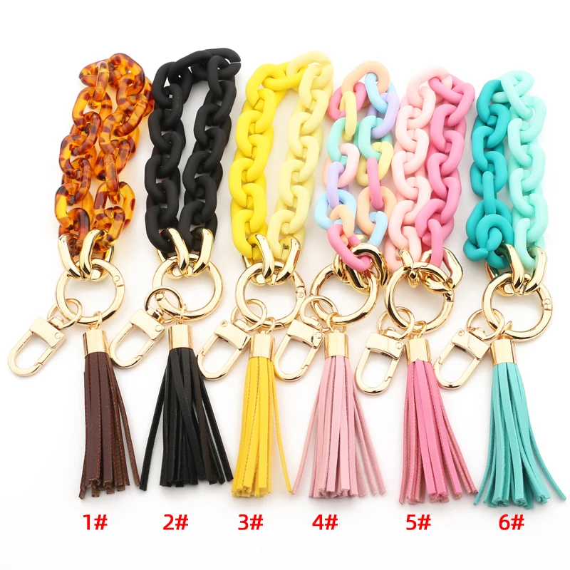 Acrylic Chain Keychain For Keys Colorful Tassel Keyring For Women Men Wristlet Bracelet Keychain Charms Fashion Jewelry New