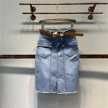 High-Waisted Elastic Mid-Length Hip-Hugging Skirt for Women Spring Summer 2026 New Fashion Slit and Versatile Denim Skirts