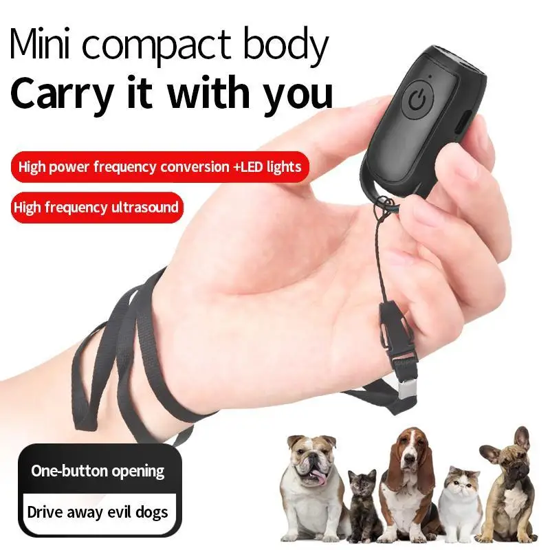 Portable Ultrasonic Dog Repeller USB Rechargeable Long Range Bark Control Outdoor Defense Training Device With LED Light