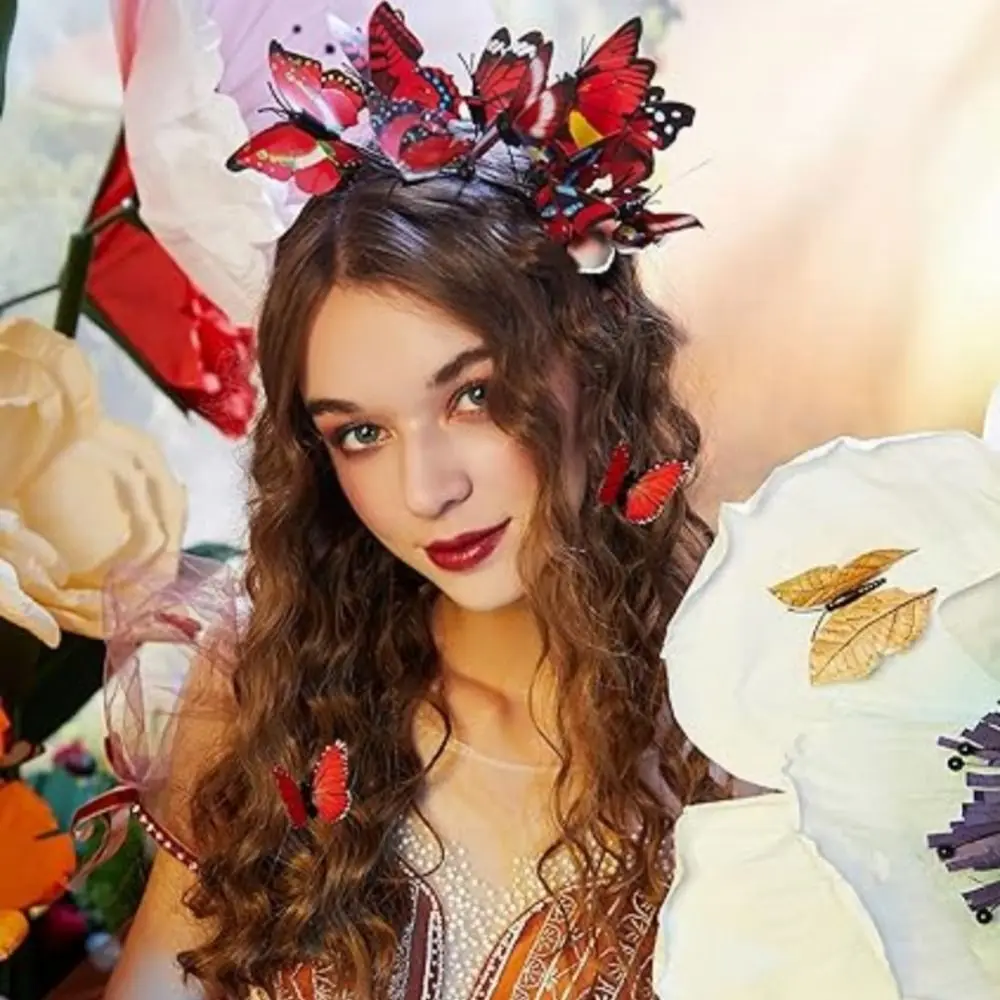 Tea Party Schmetterling Fascinator Schmetterling Stirnbänder Halloween Kostüm Kopfschmuck Schmetterling Stirnband Krone Party Bühne Bunt – Detail 6