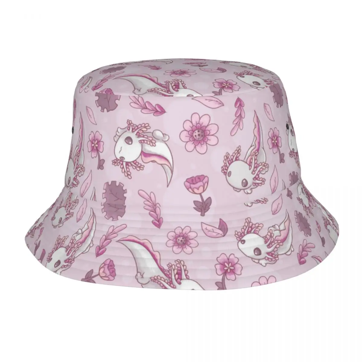 

Floral Speckled Axolotl Bob Hat for Teen Summer Cute Animal Sun Hat Street Packable for Camping Fishing Hats Headwear