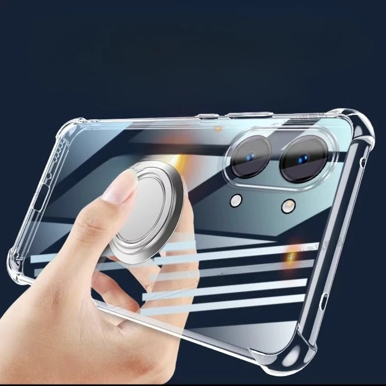 Magnetic Ring Holder Clear TPU Shockproof Phone Case with Soft Silicone Bumper