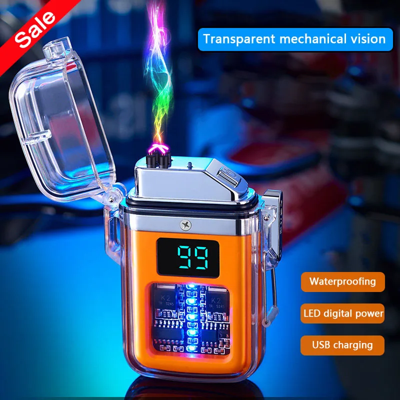 

Rechargeable Electric Lighter Double Arc Pulse USB Waterproof and Windproof Digital Power Display Transparent Shell Lighters