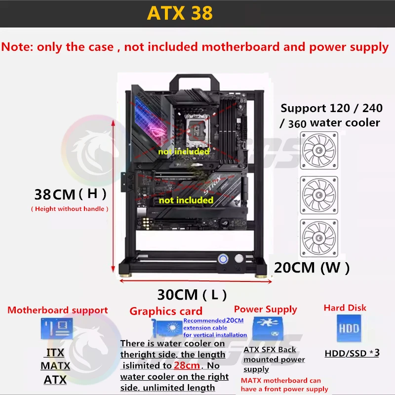 Mod Gamers-caixa Grande para pc Aberto Frame Rack Alumínio Criativos Faça Você Mesmo Desktop Jogos Chassis Refrigeração a Água - Imagem 4