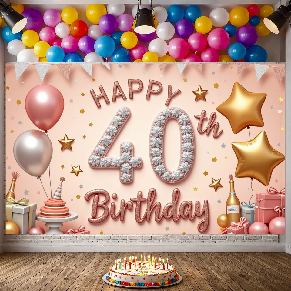 Fotohintergrund Happy Retirement - 2,4x2,4 M, Schwarz-gold Glitzernd, Aus Vinyl