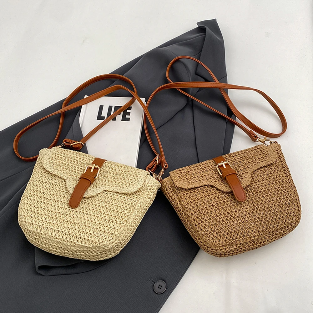 Women Crossbody Bags Summer Woven Messenger Bags Fashion Handmade Paper Rope Simple Adjustable Straps Mobile Phone Bag