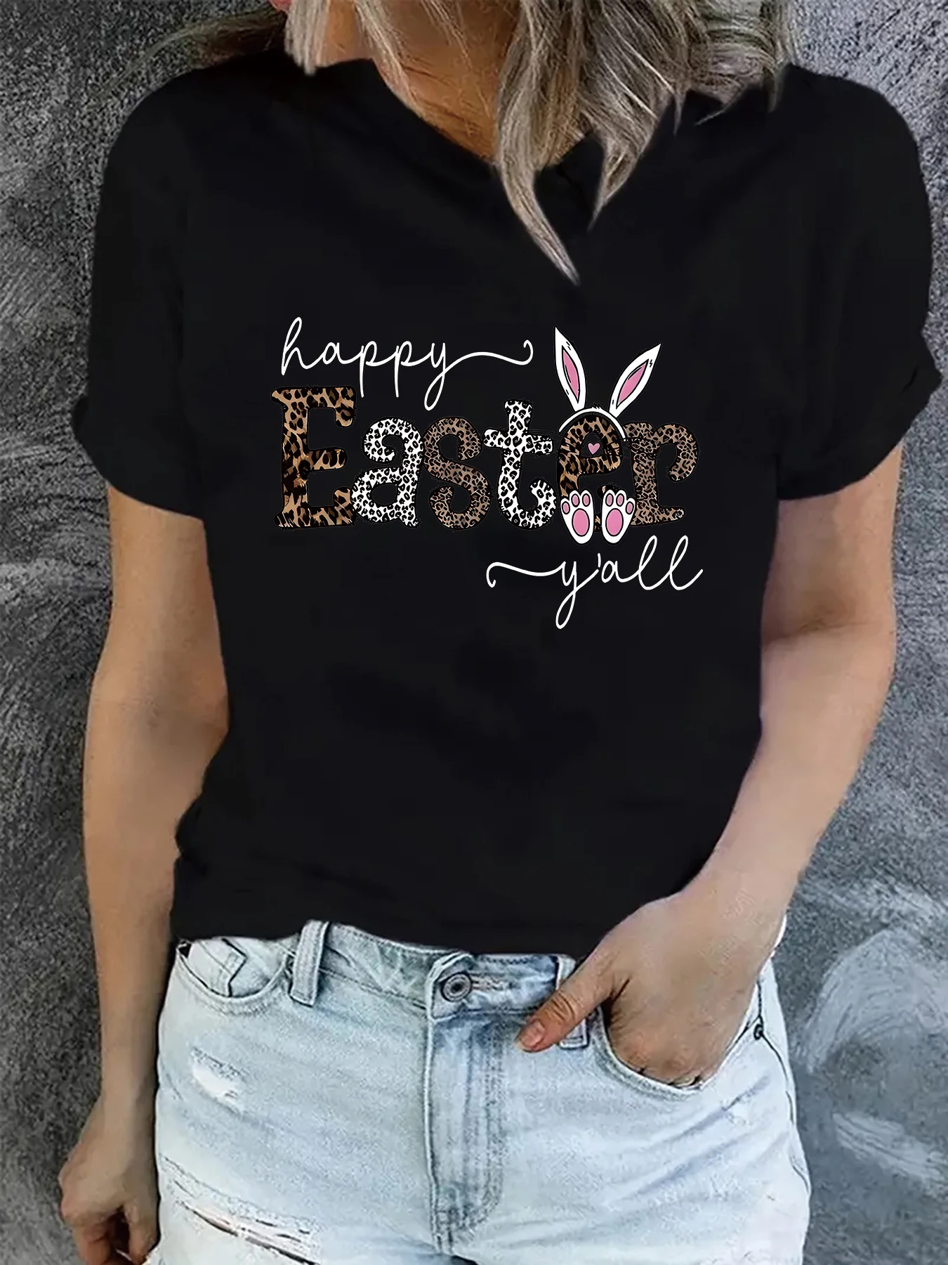 

2024 Пасхальная футболка с рисунком кролика, женские летние модные повседневные пасхальные Топы в стиле Харадзюку с круглым вырезом и коротким рукавом, футболка