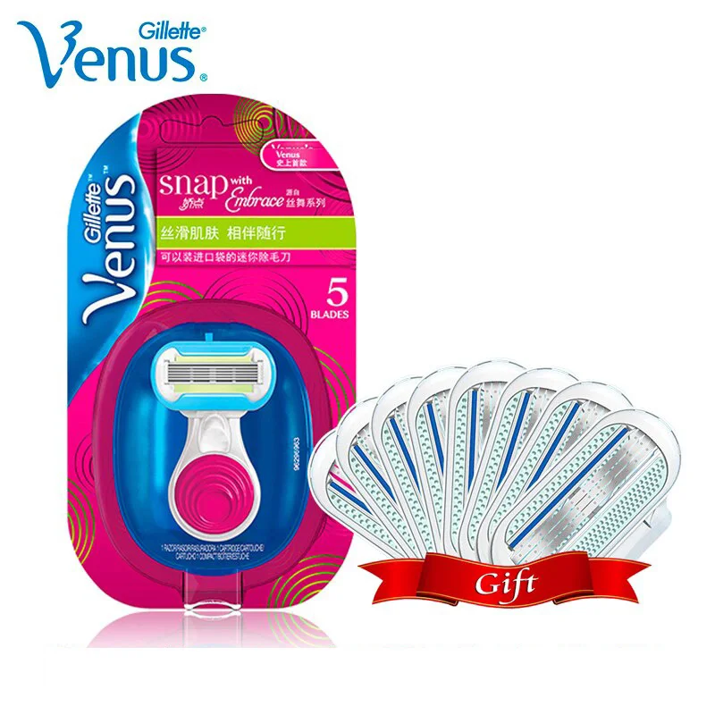 Gillette Venus Snap With Embrace Razor 5 Layer Blade with Lubricating Soap Manual Shaver Women Hair Remover With Travel Case