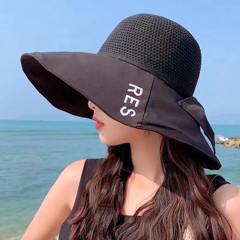 

Wholesale Summer Large brim Women's Sunshade Hat Foldable Fashion Versatile Sun Hat Letter Sunscreen Beach Fisherman Hat