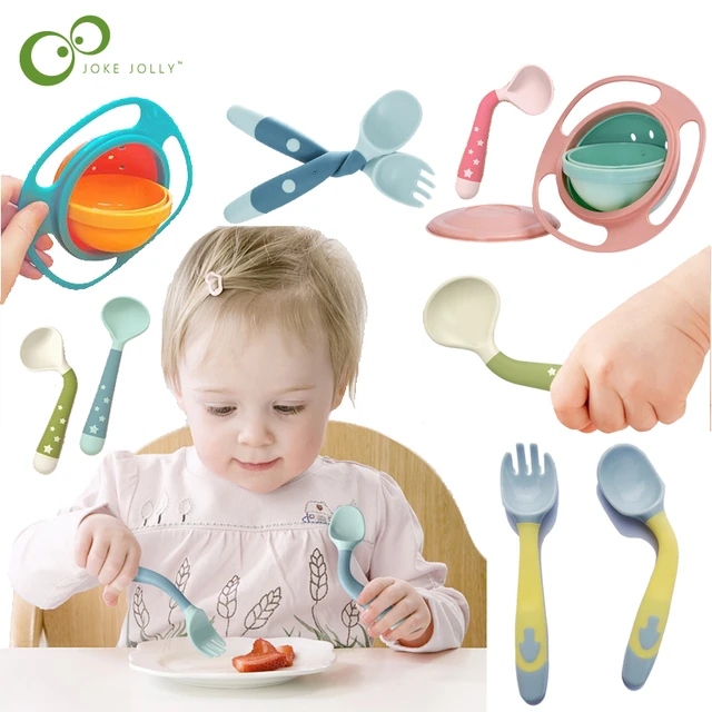 Set Cuchara Tenedor De Silicona Flexible Bebe Alimentación