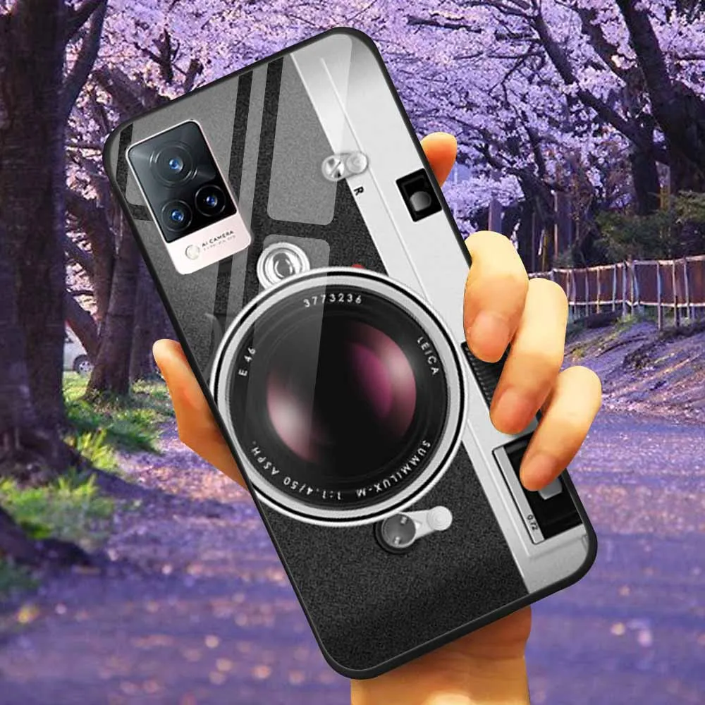 Luxury Protective Soft Bumper Hard Back Phone Case with Tempered Glass