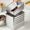 with Plastic Cover Stainless Steel Food Storage Trays Rectangle Preservation Box Stainless Steel Food Storage Box Rustproof 4
