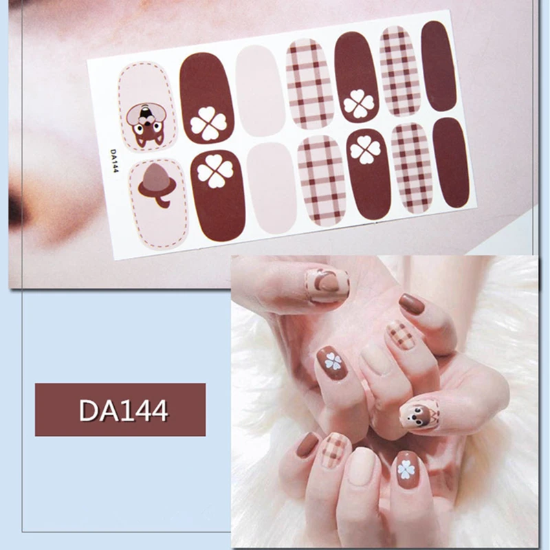 14tips/sheet Nail Wraps Polish Decals Strips Golden Glitter 3D Adhesive Full Nail Art Stickers Manicure Kits Drop Shipping