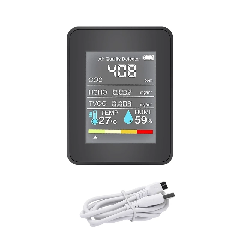 

5 In1 CO2 Meter Digital Temperature Humidity Tester Carbon Dioxide Detector Air Quality Monitor TVOC HCHO Analyzer