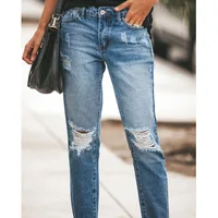 Jean droit déchiré délavé. Four Seasons Nouveaux jeans à la mode, personnalisés, décontractés et confortables de 9 pouces pour dames 6