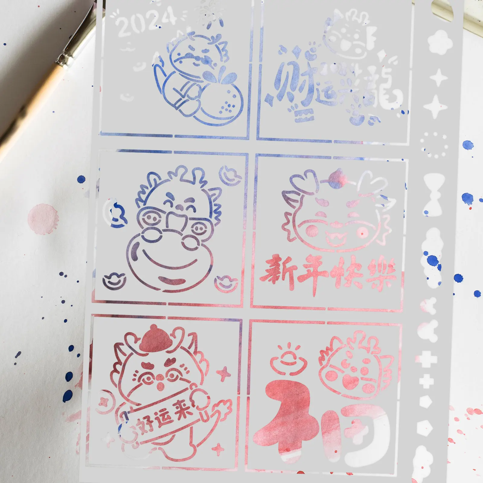 새해 그림 스텐실 템플릿 재사용 가능한 애완동물 공예 스텐실 DIY 드로잉 스프레이 벽 장식 예술 프로젝트용