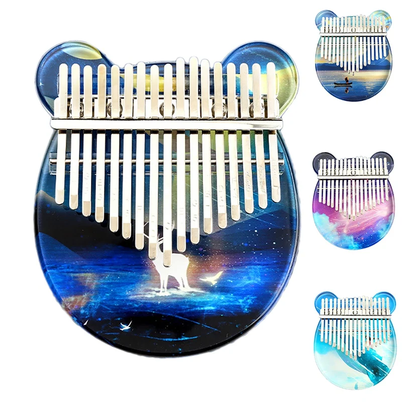 

Painted Kalimba Acrylic 17 Key Transparent Thumb Piano With Tuner Hammer Stick Kalimba Case Gift For Beginner